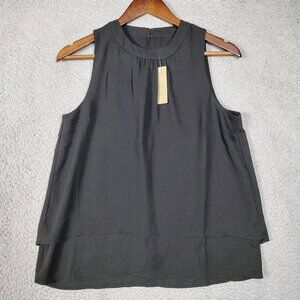 J.Crew Tank Top Women's 2 Black Drapey Layered Sleeveless Blouse Chic Preppy NWT